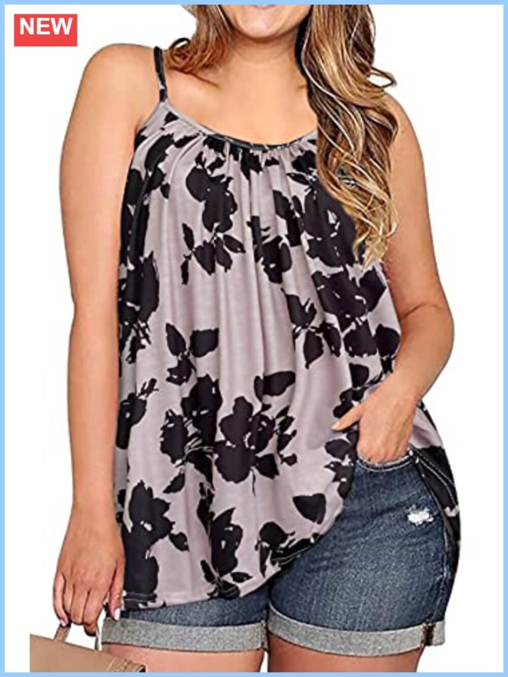 Women's Plus Size Floral Spaghetti Strap Tunic Tank Top Summer Loose Fit